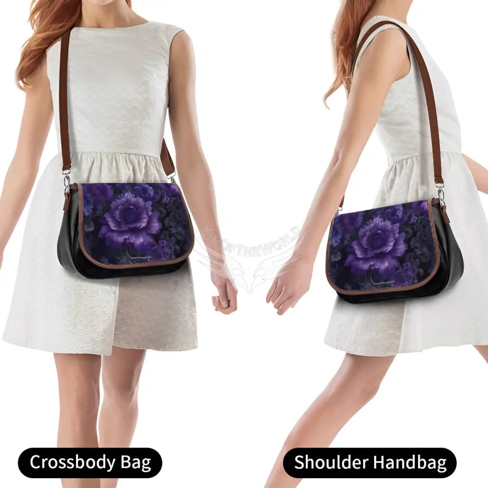 Deep Purple Gothic Rose Leather Shoulder Bag One Size Satchel