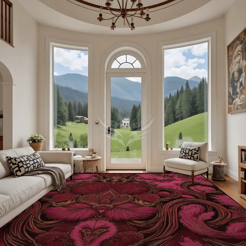 Deep Red and Burgundy Abstract Dark Heart Large Area Rug Floor Carpet - 12ft x 10ft - (Ratio 4:3) 144’’x108’’ Rugs &