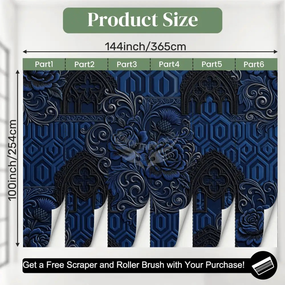 Deep Royal Navy Floral 3D Unpasted Mural Wallpaper 144’’x100’’ 144’’x100’’ Wall Coverings
