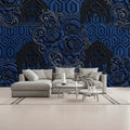Deep Royal Navy Floral 3D Unpasted Mural Wallpaper 144’’x100’’ 144’’x100’’ Wall Coverings