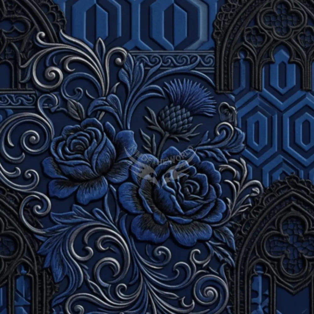 Deep Royal Navy Floral 3D Unpasted Mural Wallpaper 144’’x100’’ 144’’x100’’ Wall Coverings