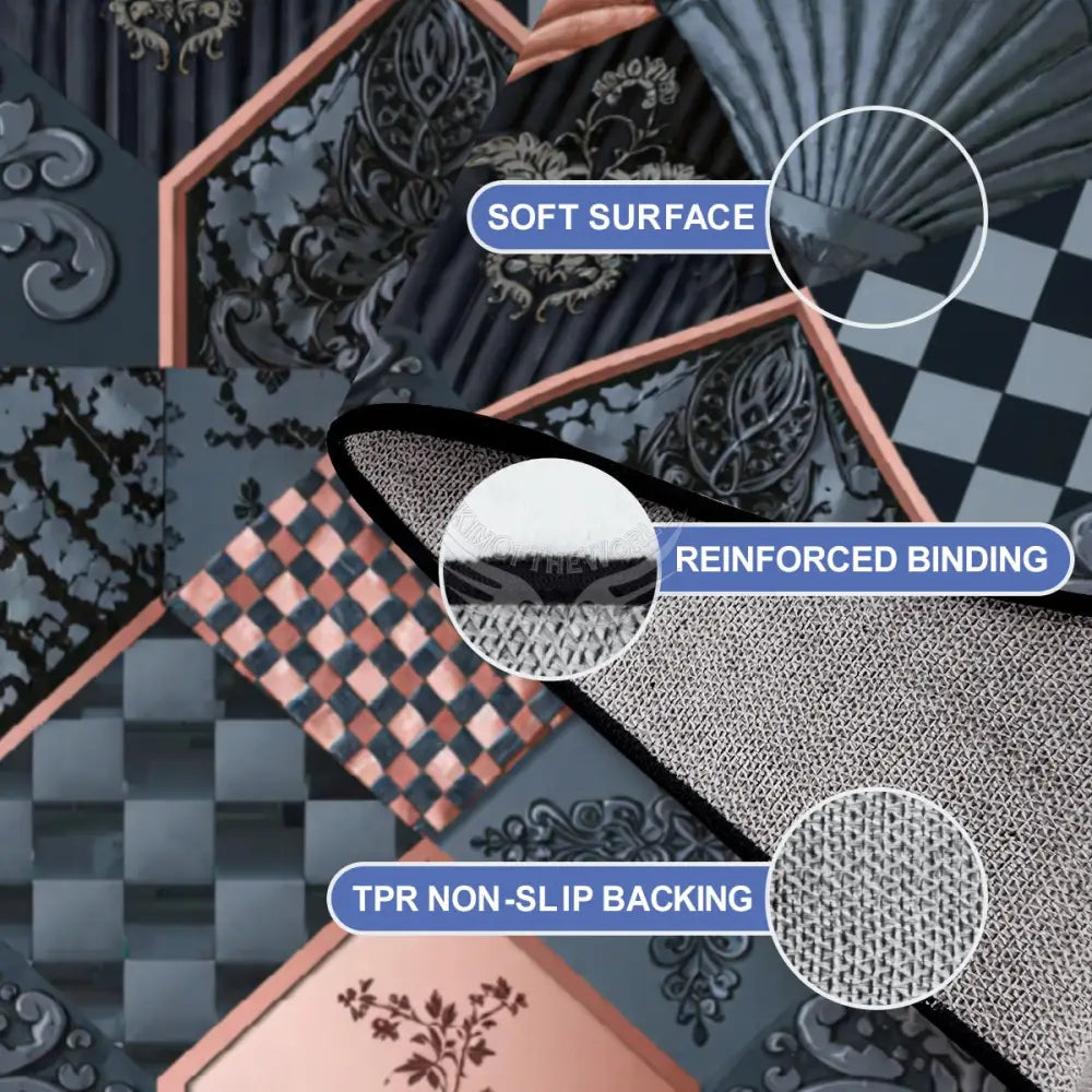 Diamond Shells Dark Teal and Pink with Checkerboard Large Area Rug Floor Carpet (4:3) 144’’x108’’ Rugs & Mats