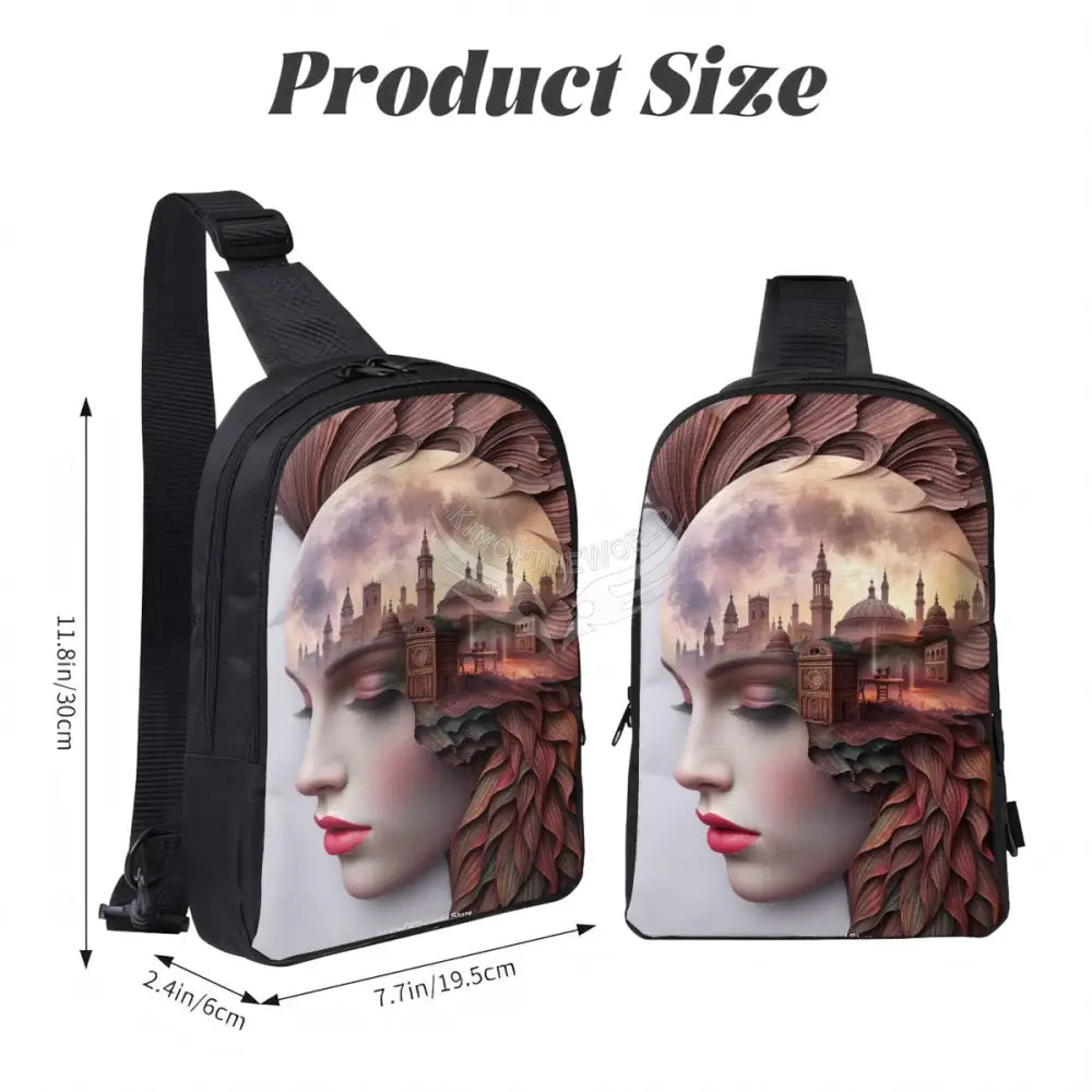 Double Exposure Graphic Lady 3D Double Layer CrossBody Bag Chest Bag One Size Satchel