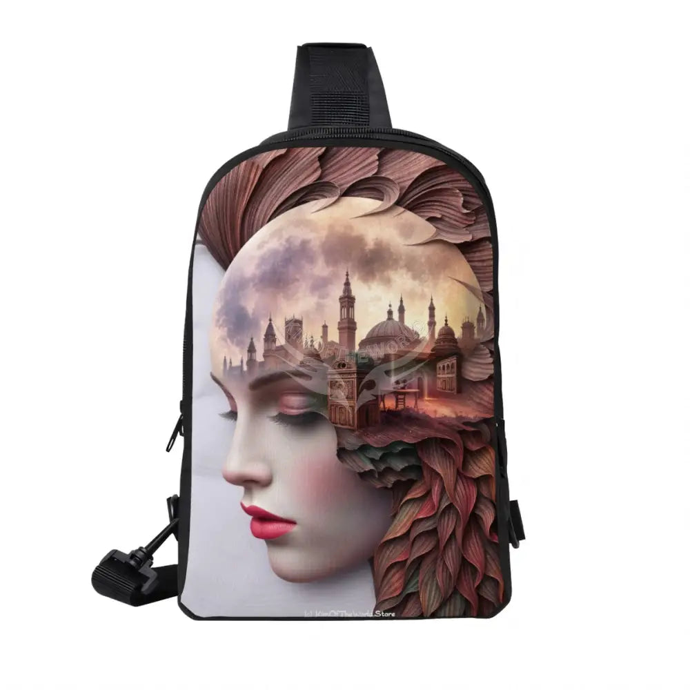 Double Exposure Graphic Lady 3D Double Layer CrossBody Bag Chest Bag One Size Satchel