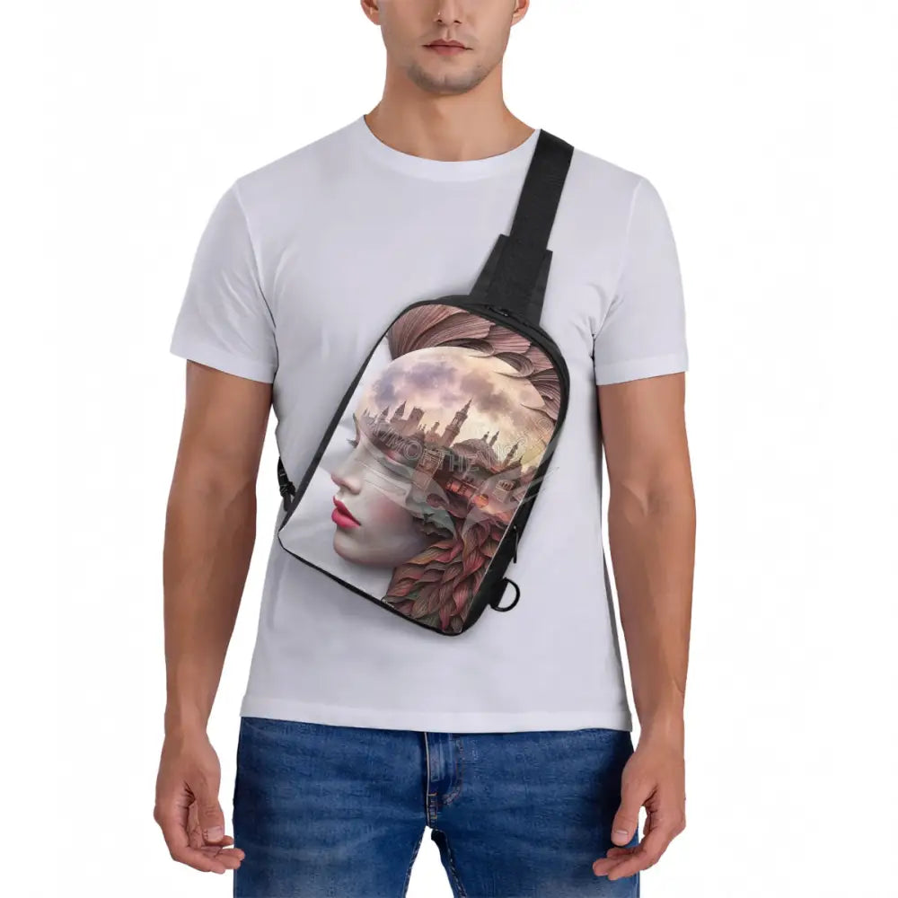 Double Exposure Graphic Lady 3D Double Layer CrossBody Bag Chest Bag One Size Satchel
