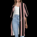 Dusty Pink and Black Stripe 3-Piece Set Tank Pants Cardigan - Women’s 3-pce set with Short Sleeve Cape Cardigan / S