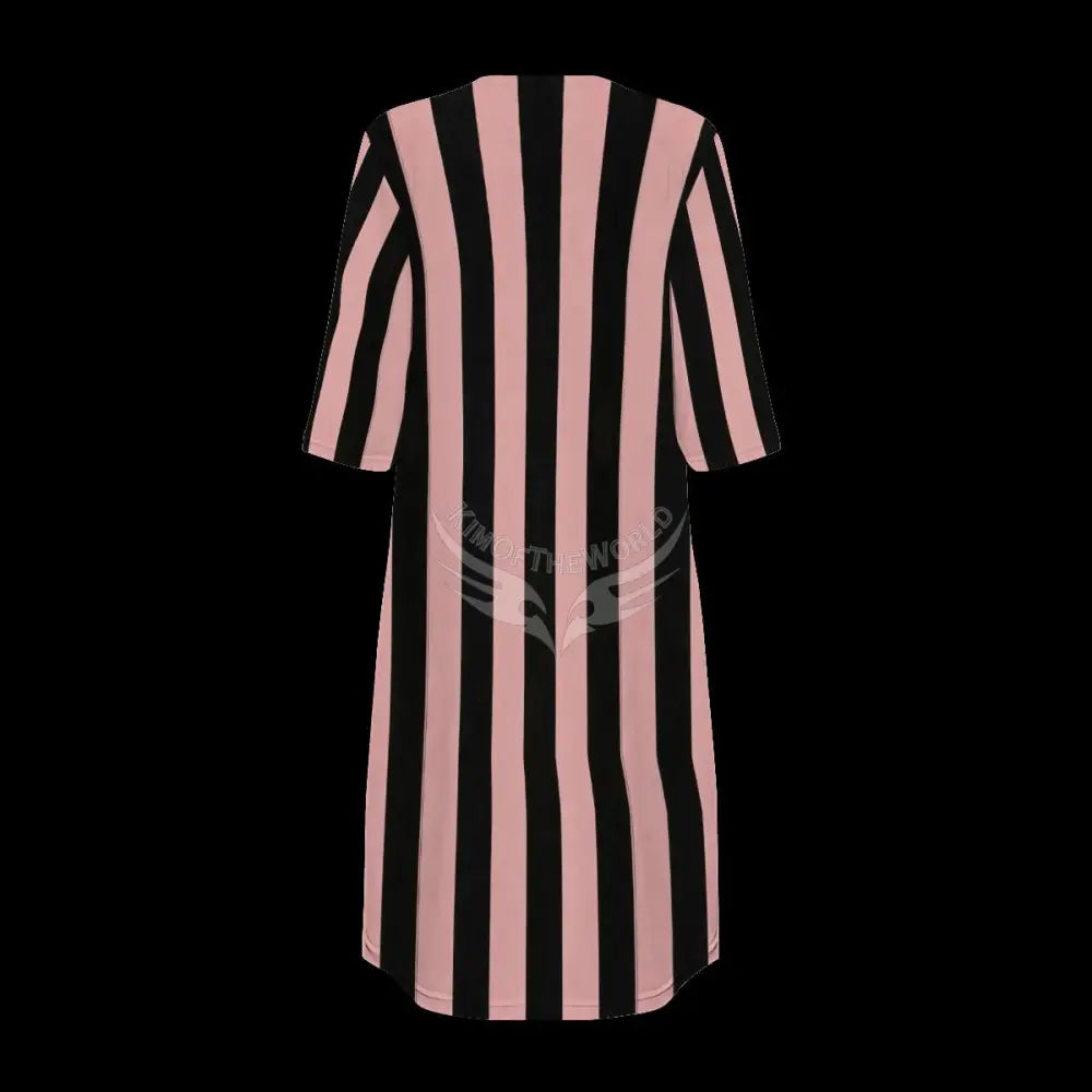 Dusty Pink and Black Stripe 3-Piece Set Tank Pants Cardigan - Women’s 3-pce set with Short Sleeve Cape Women’s T-shirts