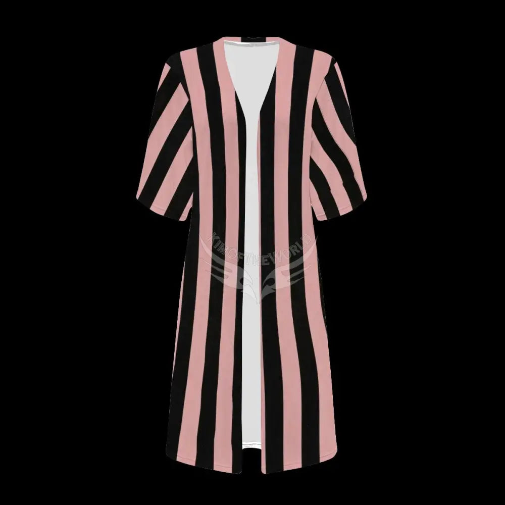 Dusty Pink and Black Stripe 3-Piece Set Tank Pants Cardigan - Women’s 3-pce set with Short Sleeve Cape Women’s T-shirts