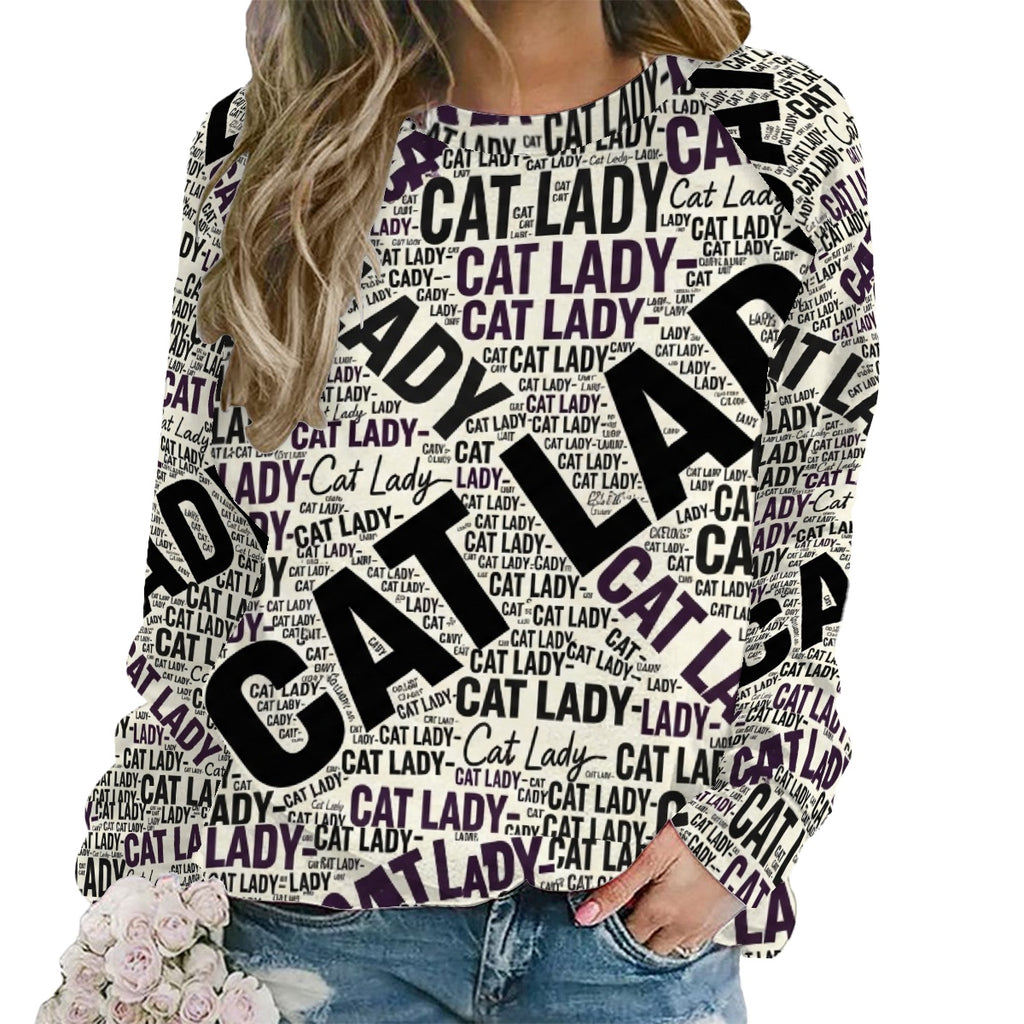 Cat Lady OP Newsprint Crewneck Sweatshirts Women