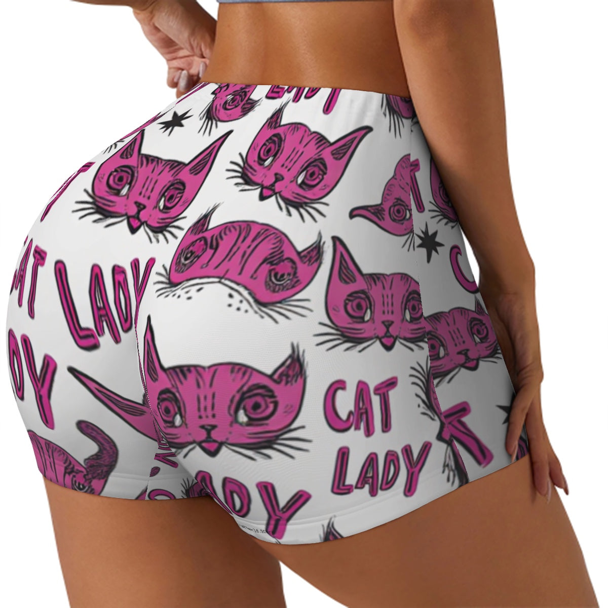 Funky Pink Cat Lady Athletic Shorts for Women