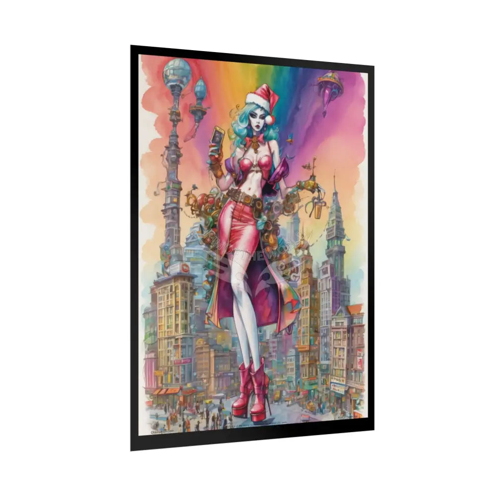 Empowered Anime Santa Lady Art Fashion Giantess Stiletto Girl (Bold & Beautiful Female Characters) — Rolled Poster Set
