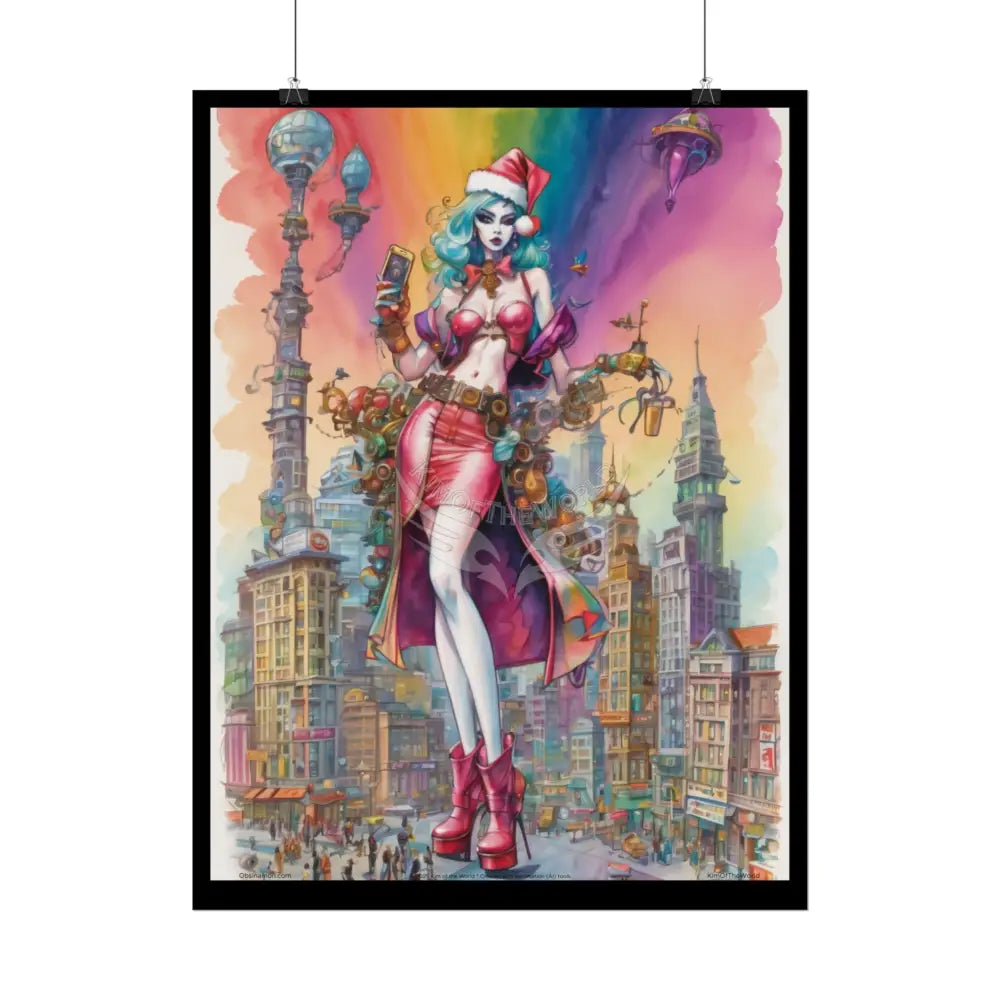 Empowered Anime Santa Lady Art Fashion Giantess Stiletto Girl (Bold & Beautiful Female Characters) — Rolled Poster Set