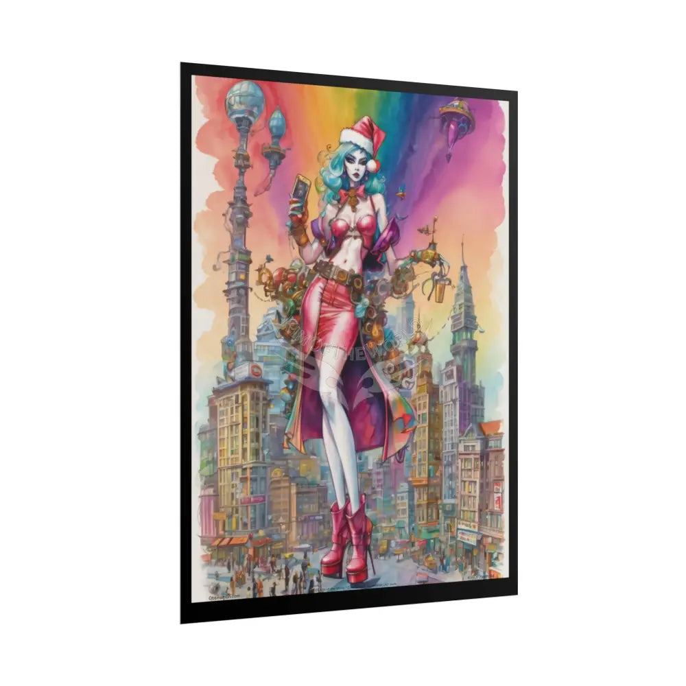 Empowered Anime Santa Lady Art Fashion Giantess Stiletto Girl (Bold & Beautiful Female Characters) — Rolled Poster Set