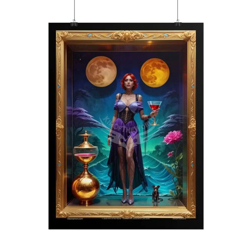 Empowered Woman in Fashion with Puppy Dog Friend Rolled Poster — Giant Bold-Color Feminist Art Print Poster