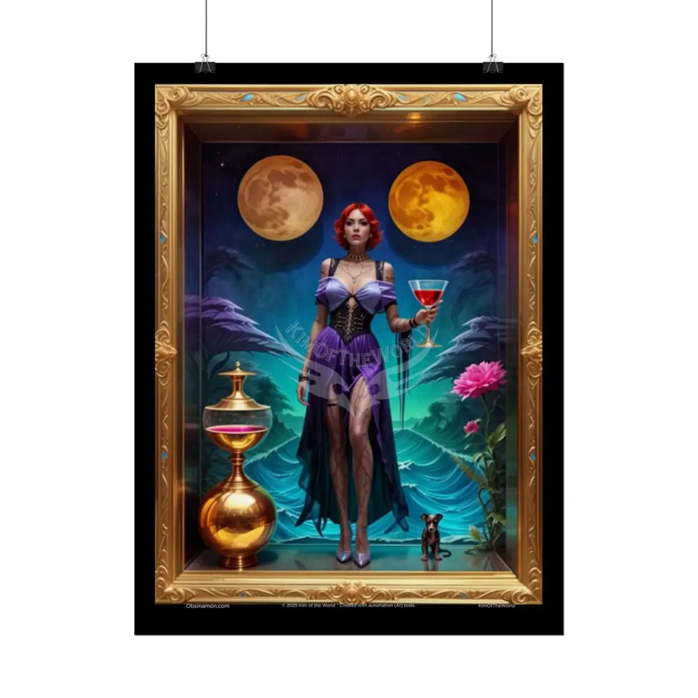 Empowered Woman in Fashion with Puppy Dog Friend Rolled Poster — Giant Bold-Color Feminist Art Print Poster