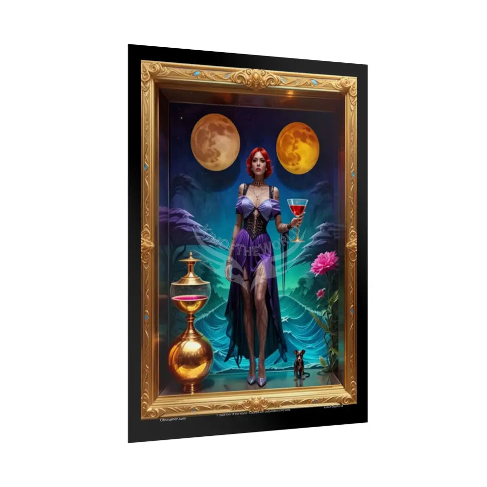 Empowered Woman in Fashion with Puppy Dog Friend Rolled Poster — Giant Bold-Color Feminist Art Print Poster