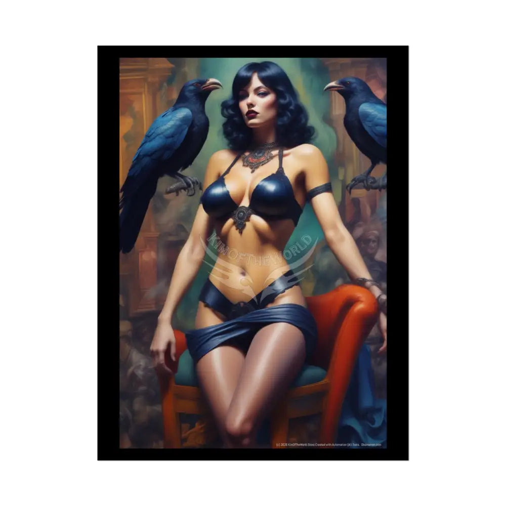 Empowered Women Retro Raven Lady Bird Woman Art Poster — Rolled Poster 18″ x 24″ (Vertical) / Semi Glossy Poster