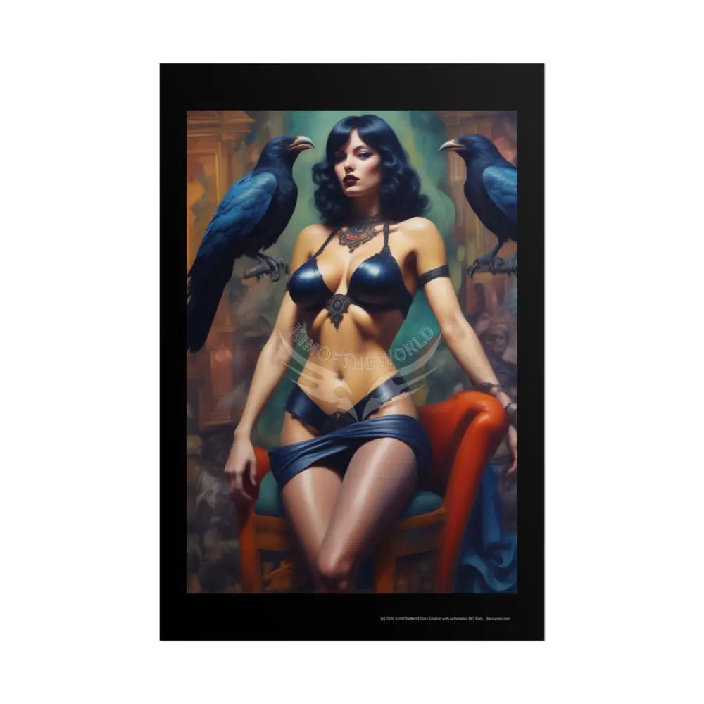 Empowered Women Retro Raven Lady Bird Woman Art Poster — Rolled Poster 20″ x 30″ (Vertical) / Matte Poster