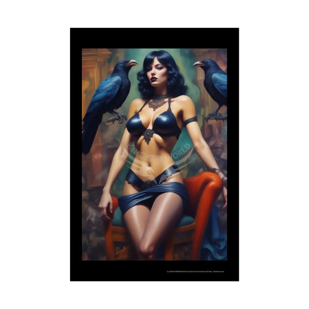 Empowered Women Retro Raven Lady Bird Woman Art Poster — Rolled Poster 20″ x 30″ (Vertical) / Semi Glossy Poster