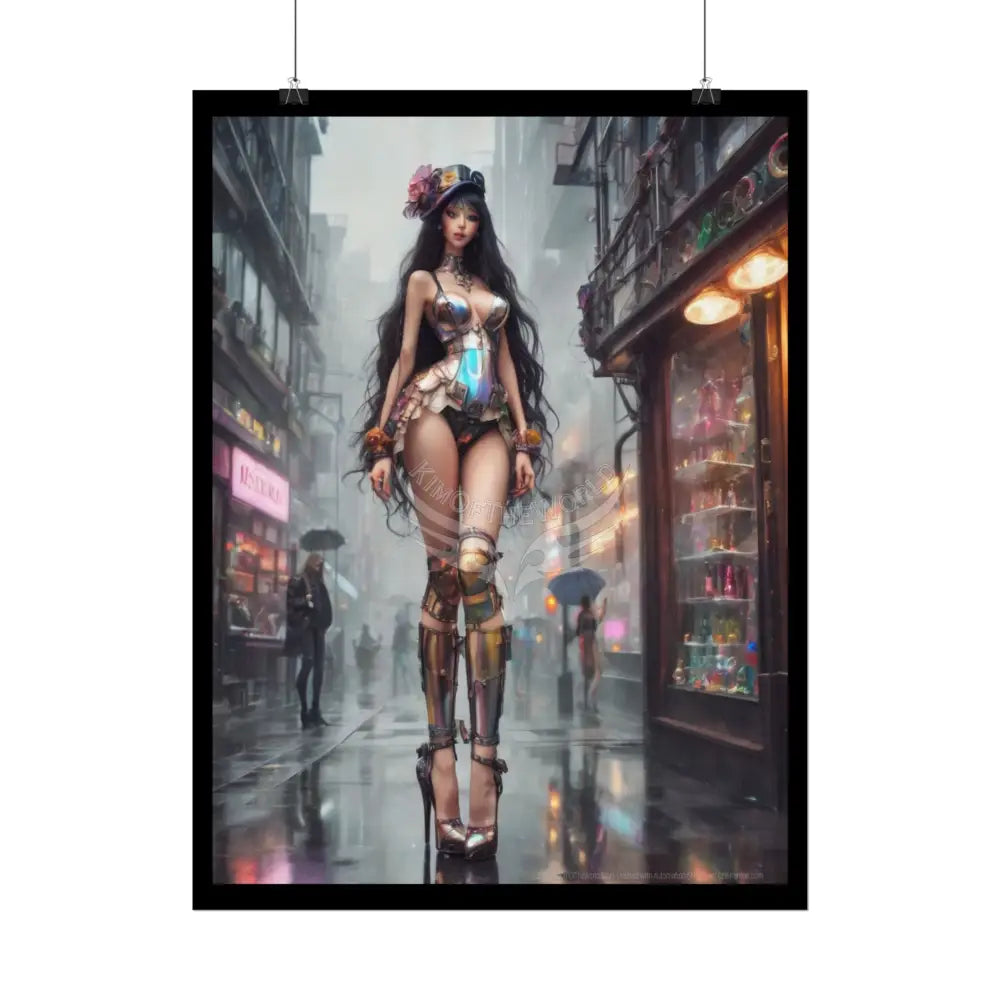 Extreme Towering Anime Giantess Lady Fashion Show Model Rolled Poster — Tall AI Girl Stiletto Art Poster
