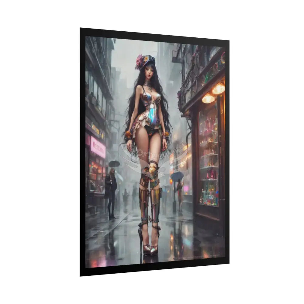 Extreme Towering Anime Giantess Lady Fashion Show Model Rolled Poster — Tall AI Girl Stiletto Art Poster