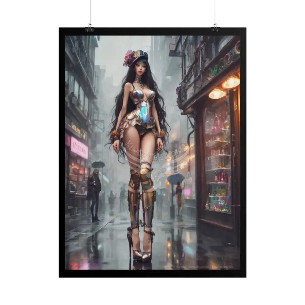 Extreme Towering Anime Giantess Lady Fashion Show Model Rolled Poster — Tall AI Girl Stiletto Art Poster