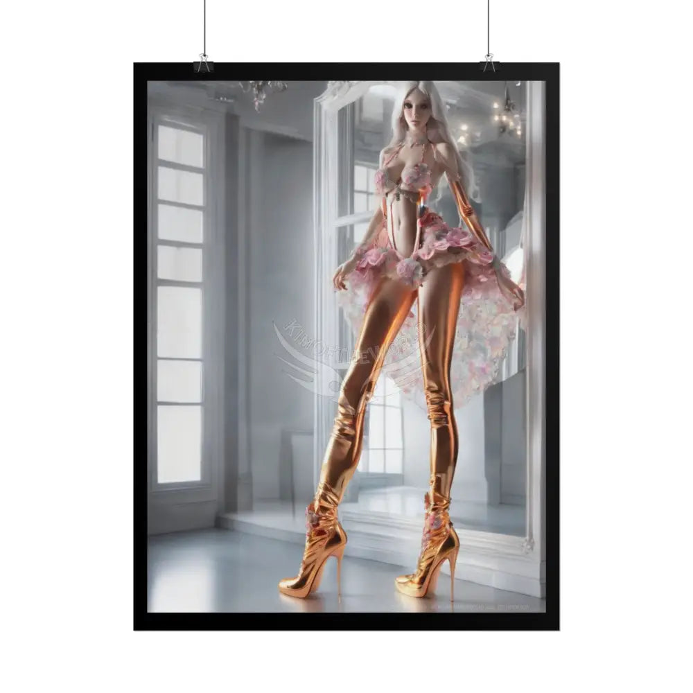 Extreme Towering Anime Giantess Lady Fashion Show Model Rolled Poster — Tall AI Girl Stiletto Art Poster