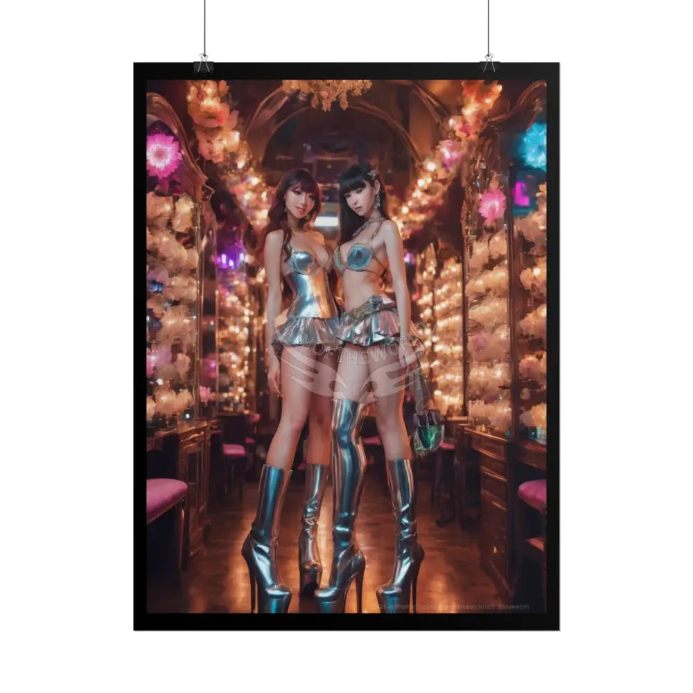 Extreme Towering Anime Giantess Lady Fashion Show Model Rolled Poster — Tall AI Girl Stiletto Art Poster