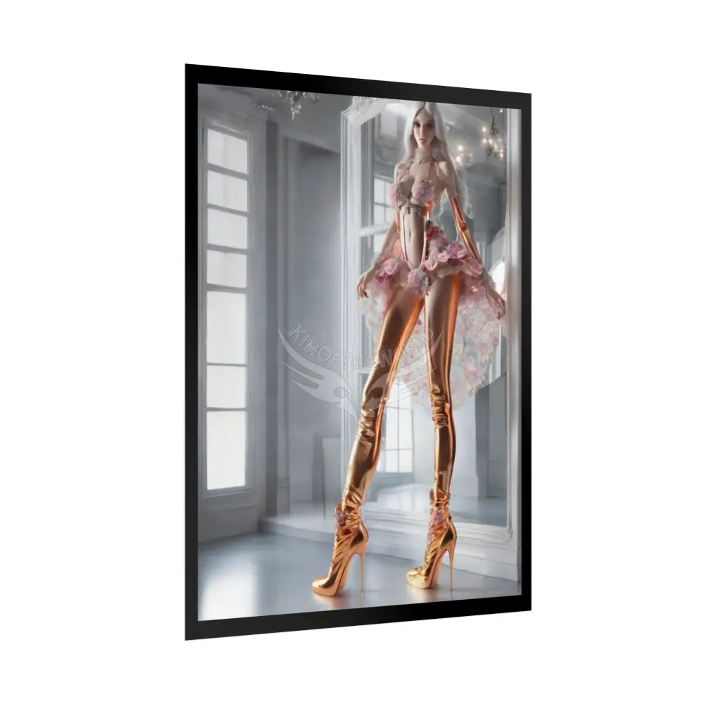 Extreme Towering Anime Giantess Lady Fashion Show Model Rolled Poster — Tall AI Girl Stiletto Art Poster