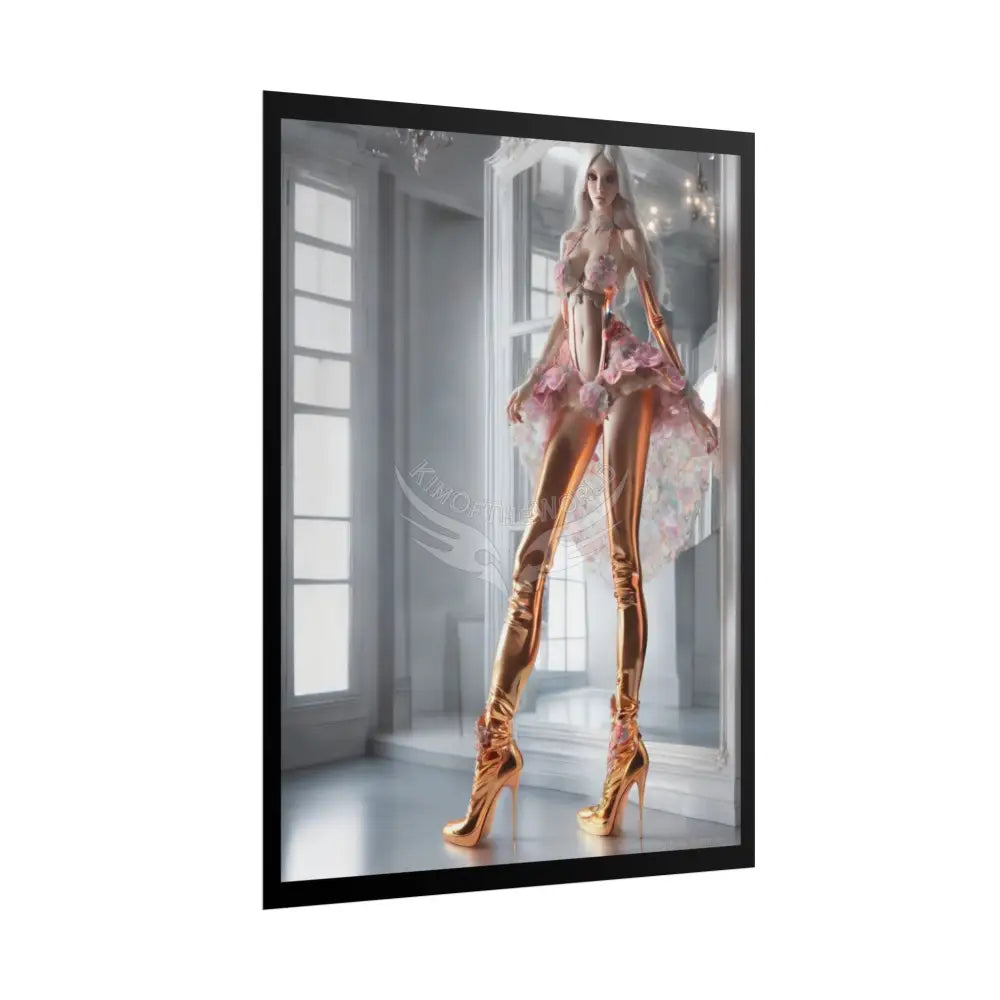 Extreme Towering Anime Giantess Lady Fashion Show Model Rolled Poster — Tall AI Girl Stiletto Art Poster