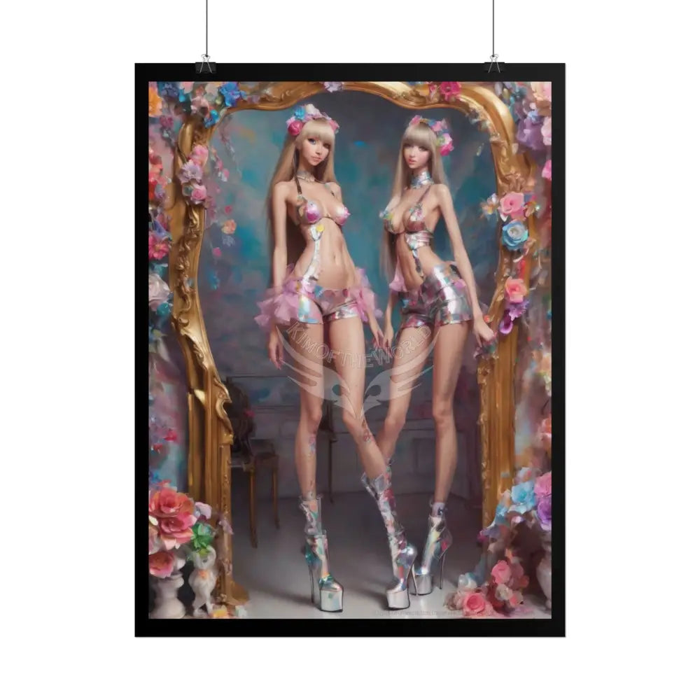 Extreme Towering Anime Giantess Lady Fashion Show Model Rolled Poster — Tall AI Girls Stiletto Art Poster