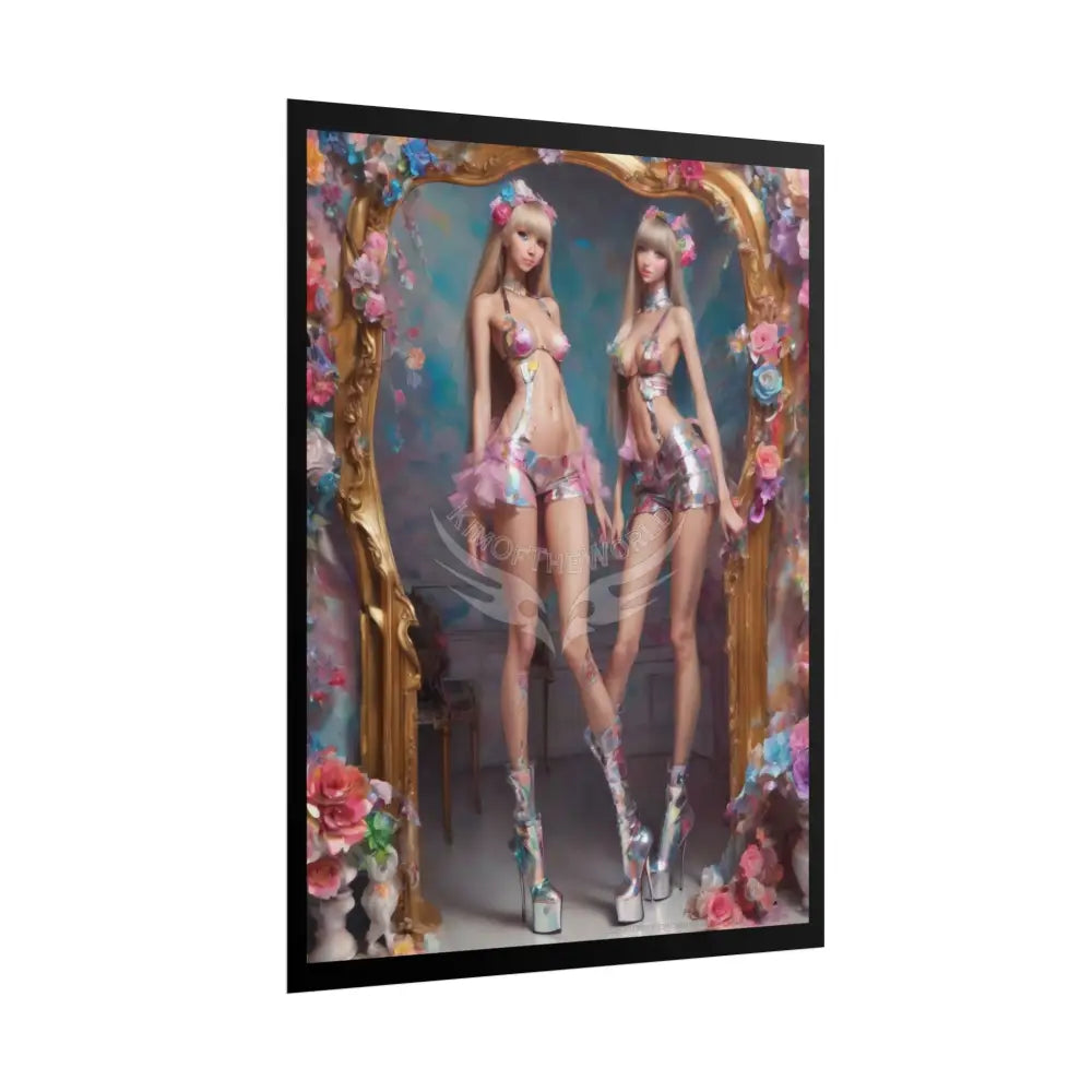 Extreme Towering Anime Giantess Lady Fashion Show Model Rolled Poster — Tall AI Girls Stiletto Art Poster