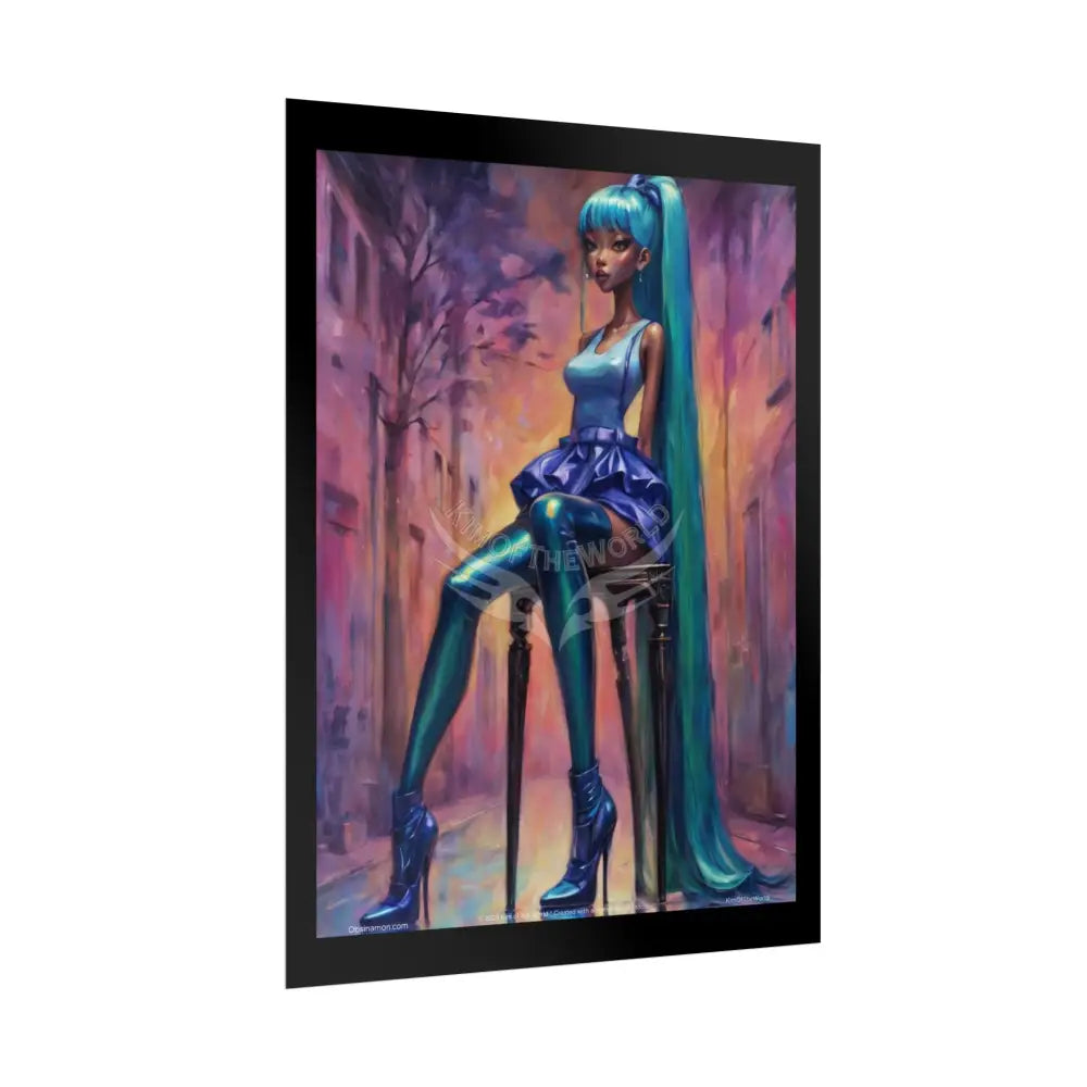 Extreme Towering Anime Giantess Lady Fashion Show Model Rolled Poster — Tall Girl Stiletto Art Poster