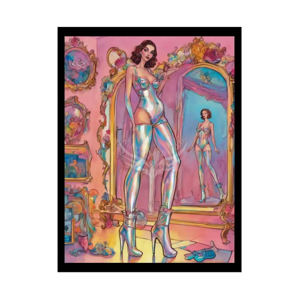 Extreme Towering Anime Giantess Lady Fashion Show Model Rolled Poster — Tall Girl Stiletto Art 18″ x 24″ (Vertical)