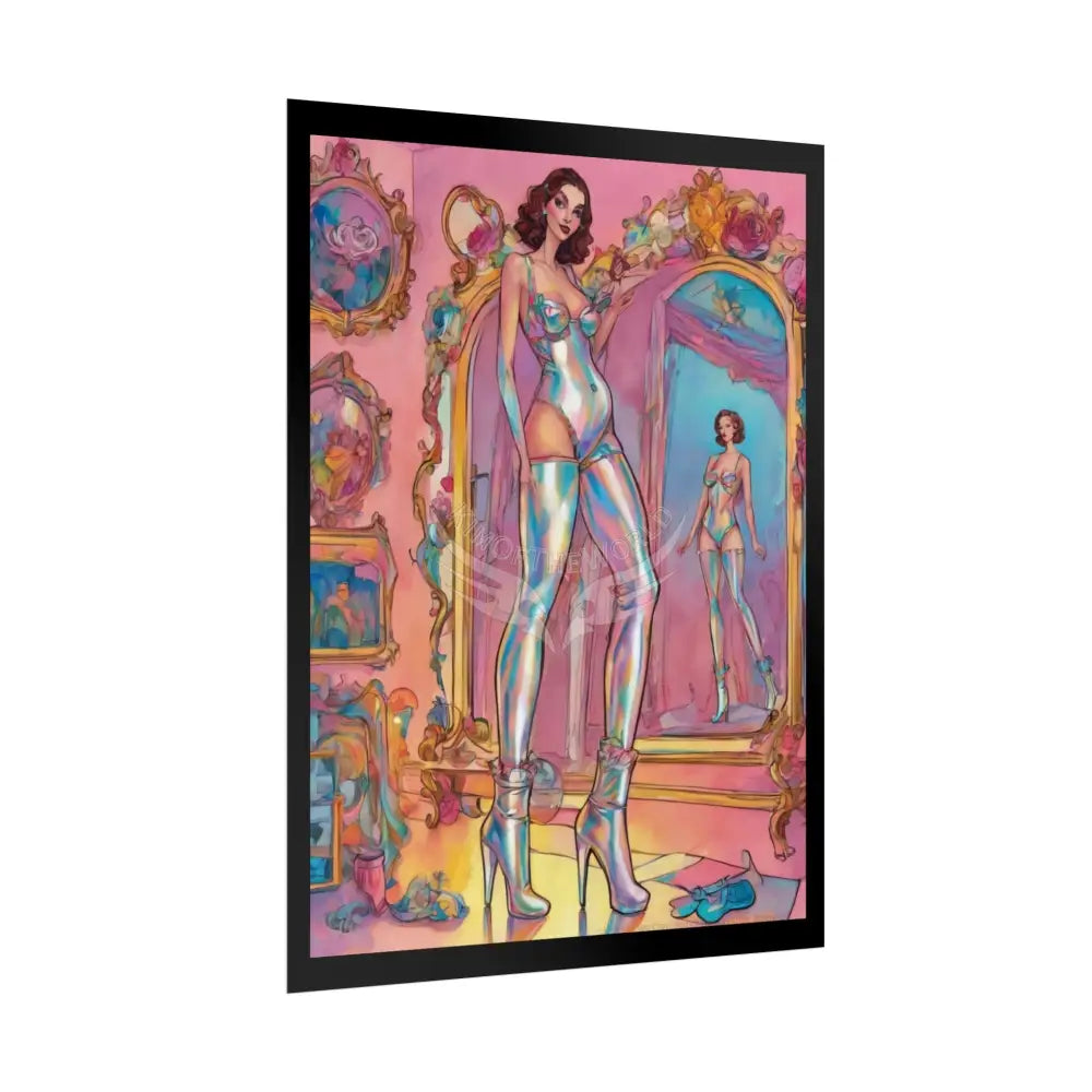 Extreme Towering Anime Giantess Lady Fashion Show Model Rolled Poster — Tall Girl Stiletto Art Poster