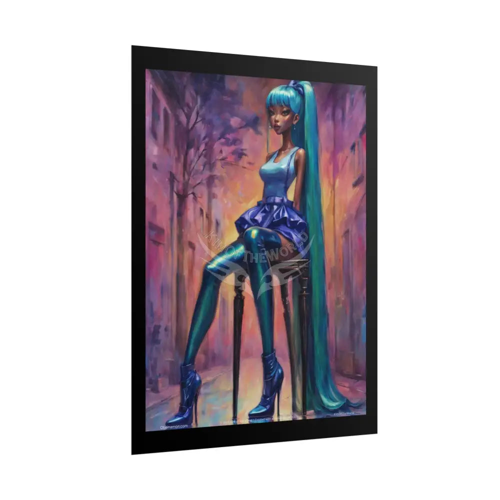 Extreme Towering Anime Giantess Lady Fashion Show Model Rolled Poster — Tall Girl Stiletto Art Poster