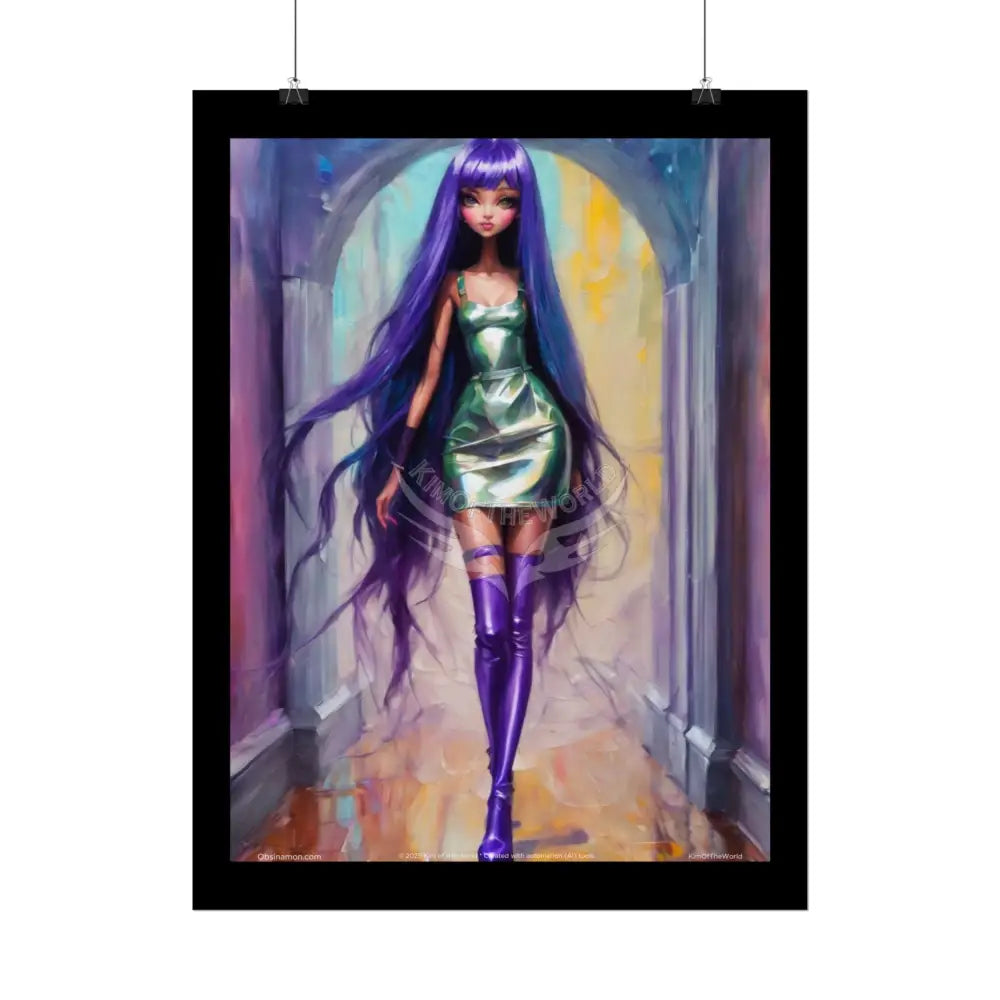 Extreme Towering Anime Giantess Lady Fashion Show Model Rolled Poster — Tall Girl Stiletto Art Poster