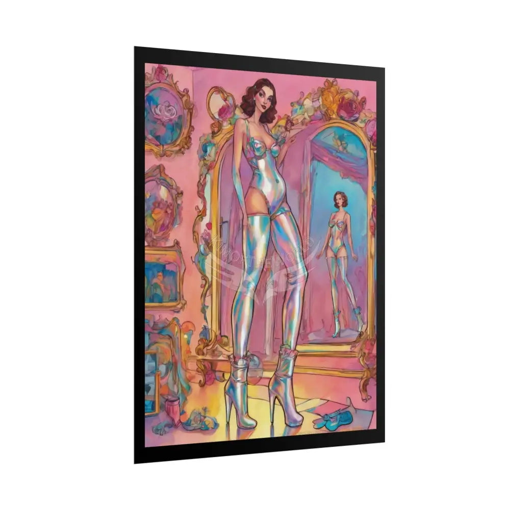 Extreme Towering Anime Giantess Lady Fashion Show Model Rolled Poster — Tall Girl Stiletto Art Poster