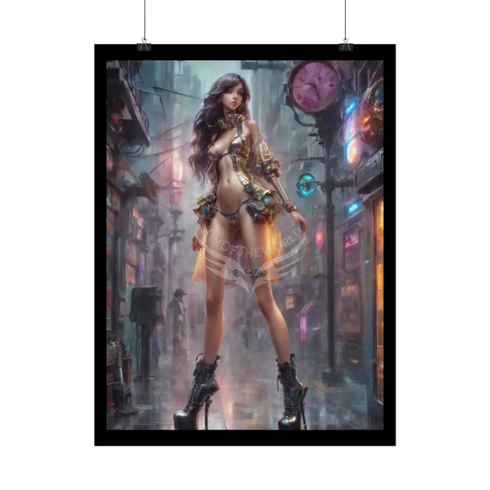 Extreme Towering Anime Giantess Lady Fashion Show Model Rolled Poster — Tall Girl Stiletto Art Poster