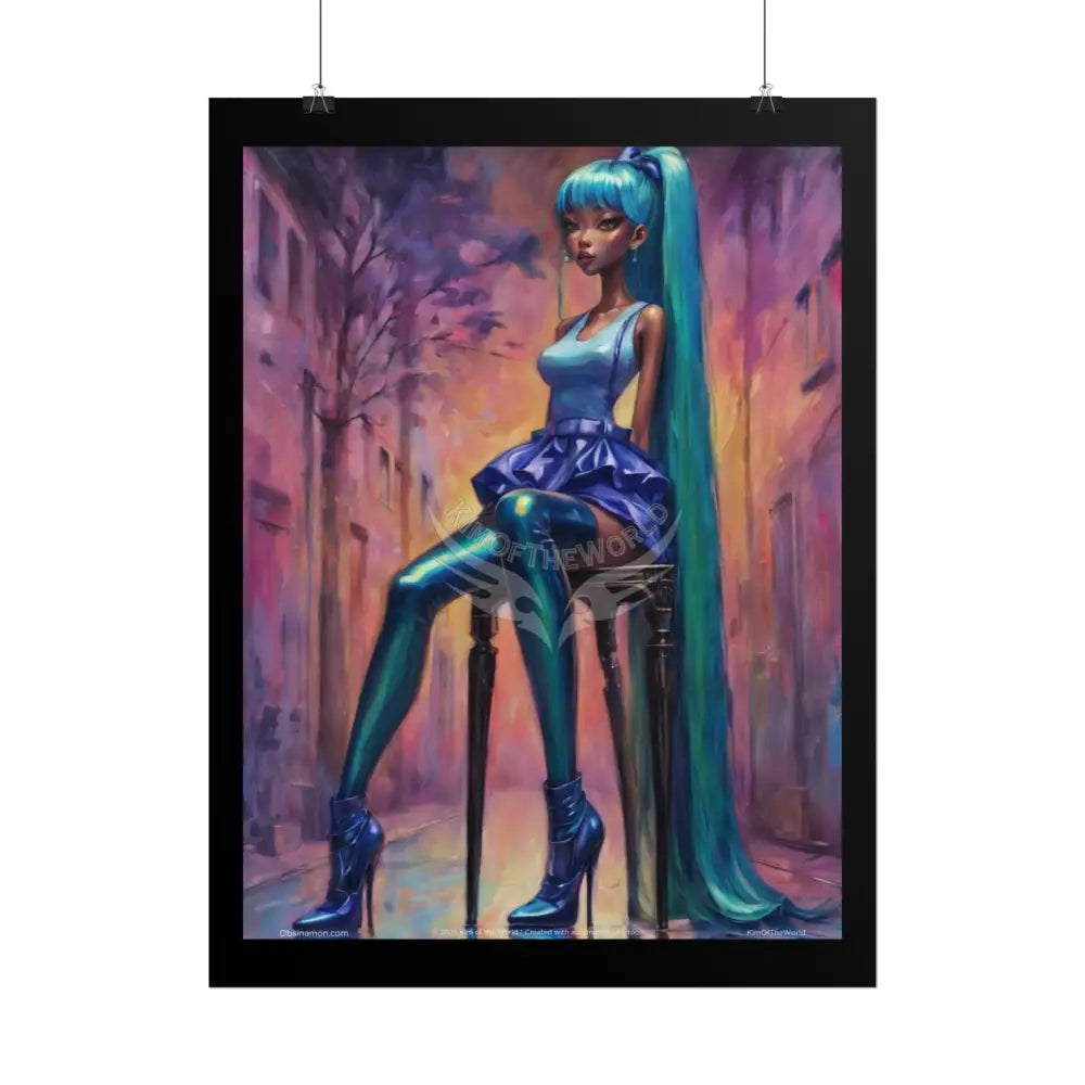 Extreme Towering Anime Giantess Lady Fashion Show Model Rolled Poster — Tall Girl Stiletto Art Poster