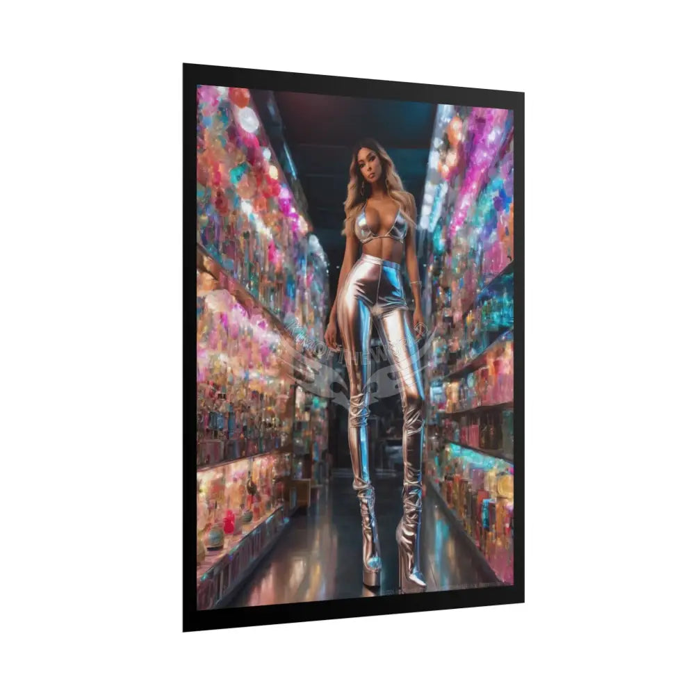 Extreme Towering Anime Giantess Lady Fashion Show Model Rolled Poster — Tall Girl Stiletto Art Poster