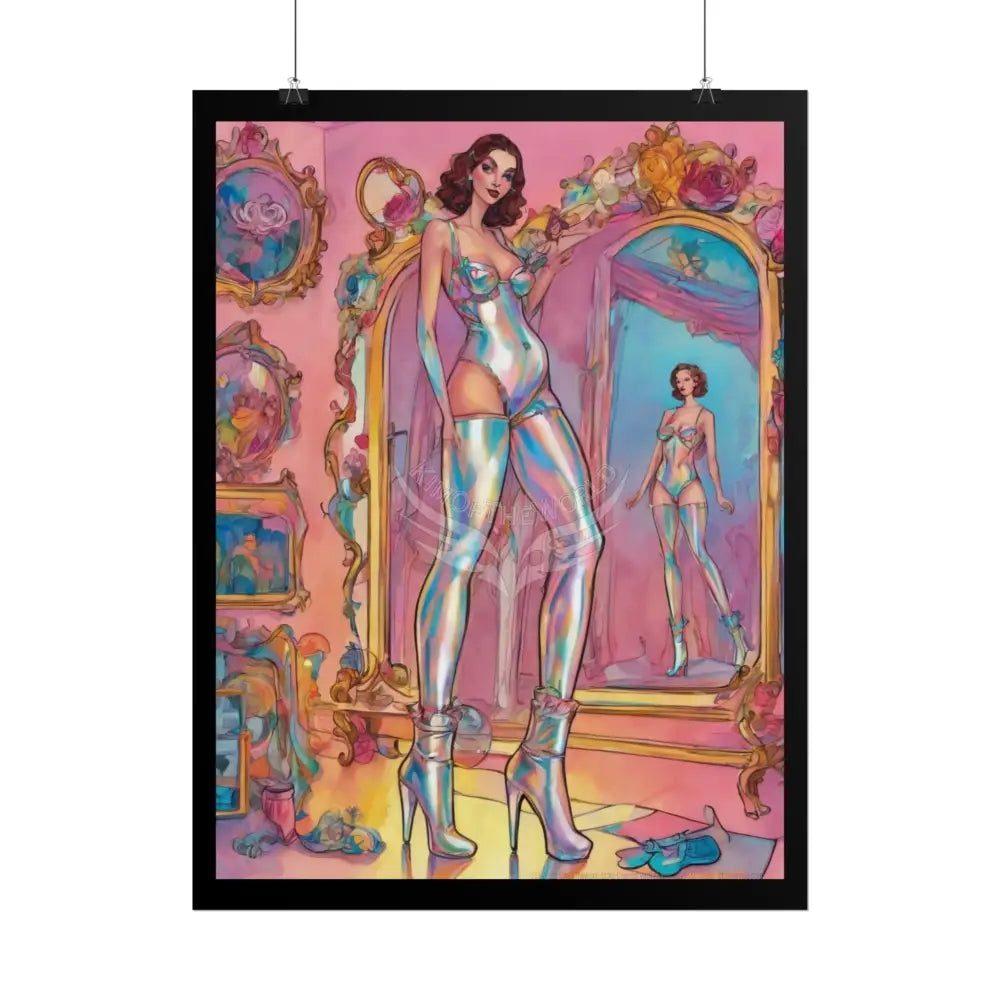 Extreme Towering Anime Giantess Lady Fashion Show Model Rolled Poster — Tall Girl Stiletto Art Poster