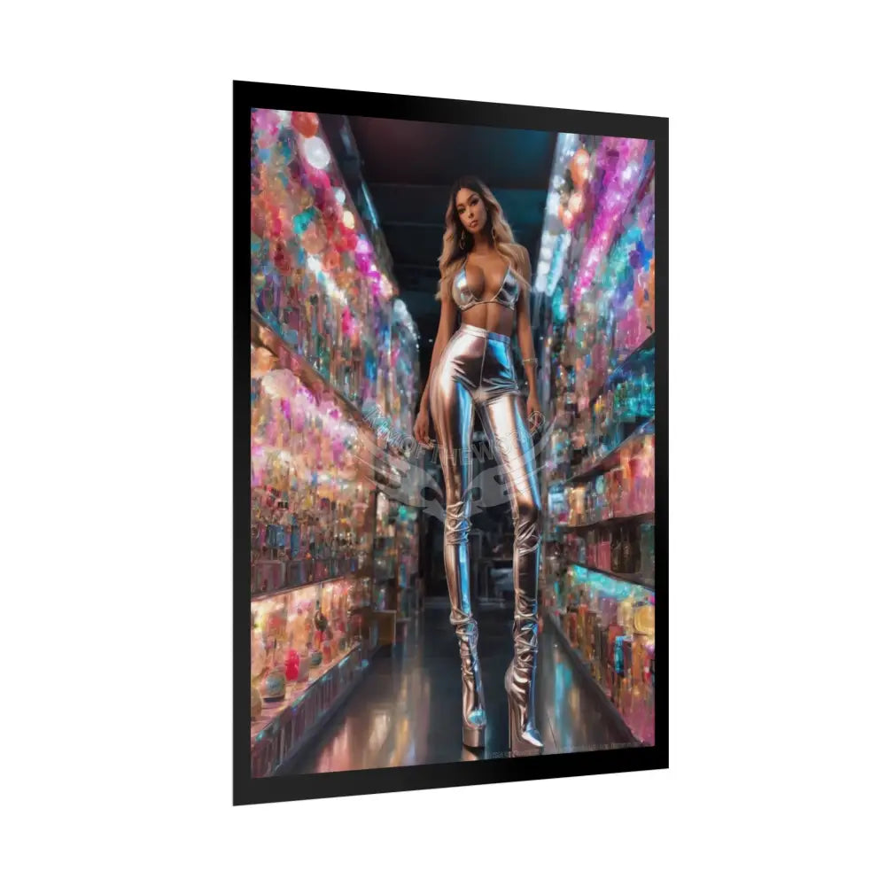 Extreme Towering Anime Giantess Lady Fashion Show Model Rolled Poster — Tall Girl Stiletto Art Poster
