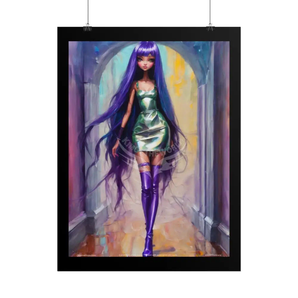 Extreme Towering Anime Giantess Lady Fashion Show Model Rolled Poster — Tall Girl Stiletto Art Poster