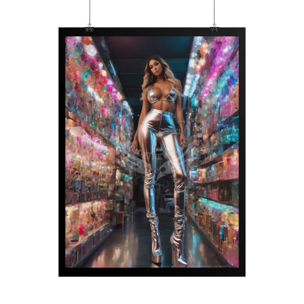 Extreme Towering Anime Giantess Lady Fashion Show Model Rolled Poster — Tall Girl Stiletto Art Poster