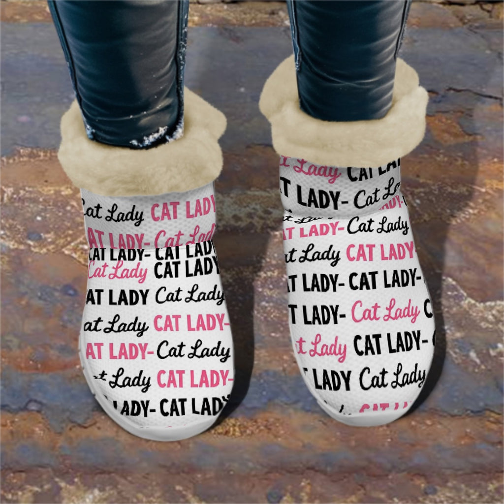 Cat Lady Pink and Black AOP Print Snow Boots