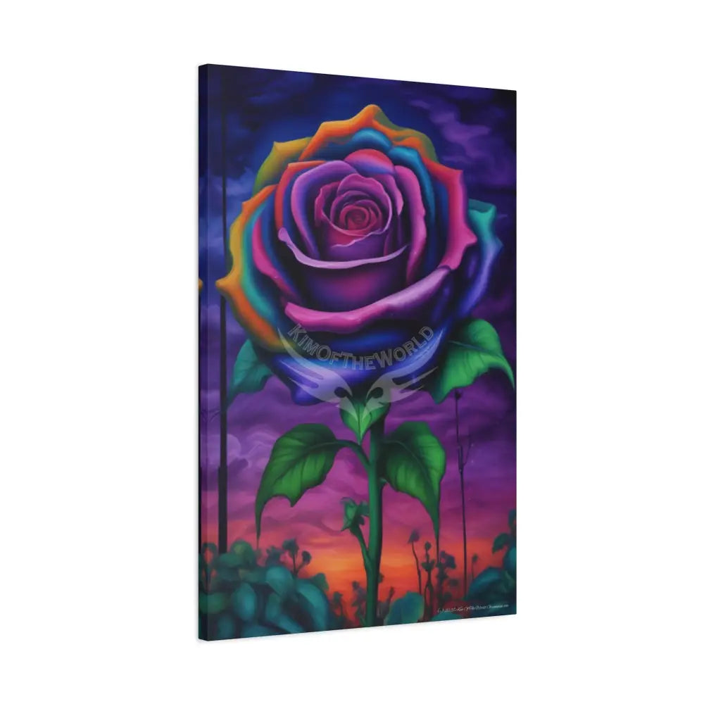 Fantasy Blue Gothic Giant Rose Magic Canvas Wall Art — Matte Stretched 1.25’’ 24’’ x 36’’ (Vertical) / 1.25’’ Canvas