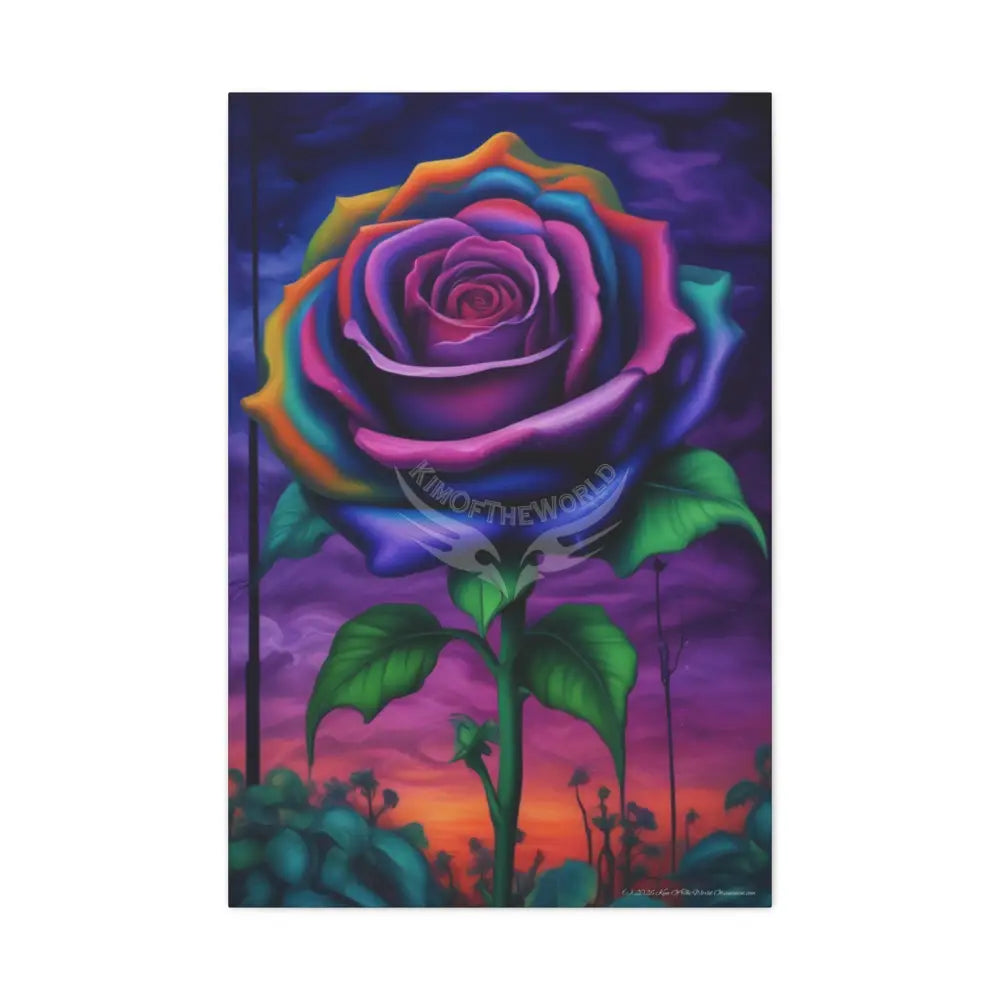 Fantasy Blue Gothic Giant Rose Magic Canvas Wall Art — Matte Stretched 1.25’’ 24’’ x 36’’ (Vertical) / 1.25’’ Canvas