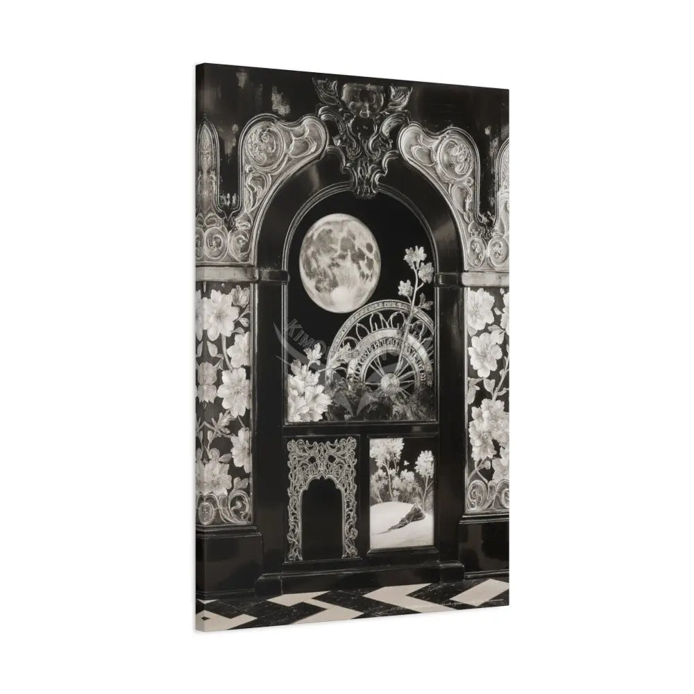 Fantasy Floral 3D Matte Canvas Print Black and White — Laced Multi-Dimensional Wall Art Canvas