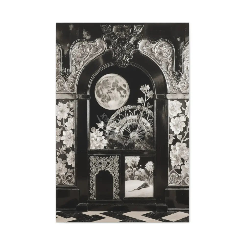 Fantasy Floral 3D Matte Canvas Print Black and White — Laced Multi-Dimensional Wall Art 24’’ x 36’’ (Vertical) / 1.25’’